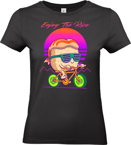Enjoy The Rice for sushi lovers - sushi, 80s, bike, cycling, food, funny, japanese, nigiri, nostalgia, retro, retrowave, sushi lover, synthwave, tech, vintage - Standard T-Shirt (Frauen)