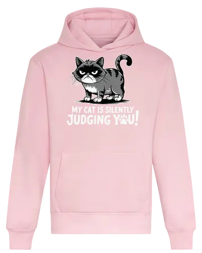 My cat is silently judging you - cat, grumpy, humor, cartoon, typography, paw print, gray, stripes, text, illustration - Heavyweight Hoodie