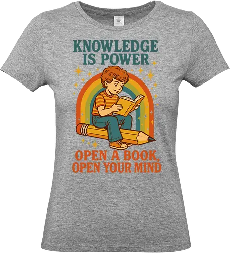 Knowledge is power - reading, child, pencil, rainbow, stars, knowledge, education, inspiration, colorful, learning - Standard T-Shirt (Frauen)