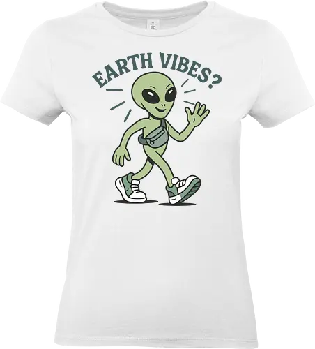 EARTH VIBES? - alien, cartoon, walking, sneaker, bag, casual, playful, text, typography, vibe - Standard T-Shirt (Frauen)