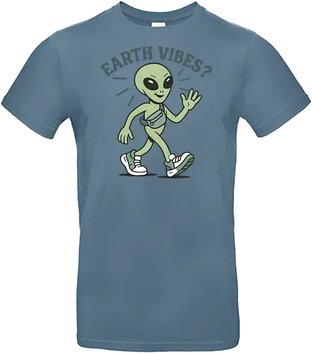 EARTH VIBES? - alien, cartoon, walking, sneaker, bag, casual, playful, text, typography, vibe - Standard T-Shirt