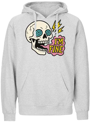 skull i'm fine - skull, cartoon, humor, text, lightning, pop art, design, expression, colorful, digital art - Fairtrade Hoodie