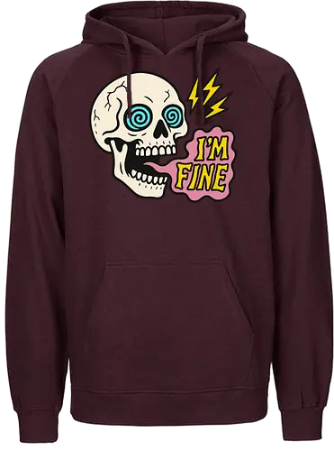skull i'm fine - skull, cartoon, humor, text, lightning, pop art, design, expression, colorful, digital art - Fairtrade Hoodie