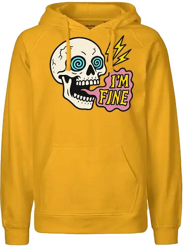 skull i'm fine - skull, cartoon, humor, text, lightning, pop art, design, expression, colorful, digital art - Fairtrade Hoodie