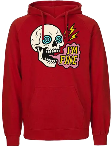 skull i'm fine - skull, cartoon, humor, text, lightning, pop art, design, expression, colorful, digital art - Fairtrade Hoodie