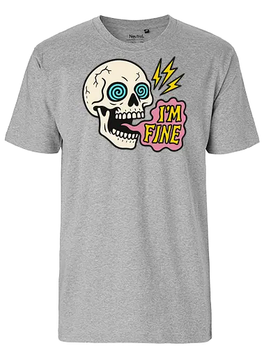 skull i'm fine - skull, cartoon, humor, text, lightning, pop art, design, expression, colorful, digital art - Fairtrade T-Shirt