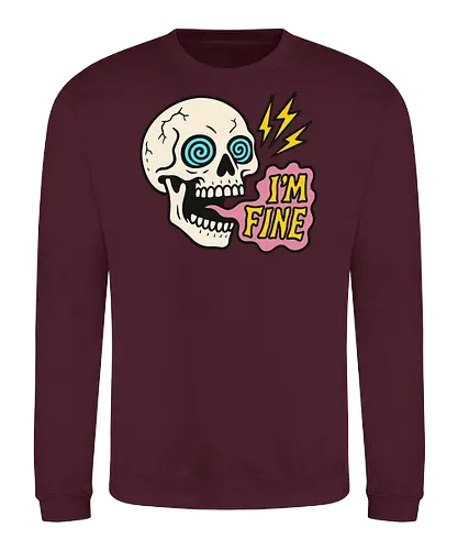 skull i'm fine - skull, cartoon, humor, text, lightning, pop art, design, expression, colorful, digital art - Sweatshirt