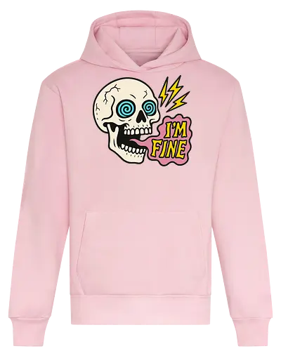 skull i'm fine - skull, cartoon, humor, text, lightning, pop art, design, expression, colorful, digital art - Heavyweight Hoodie