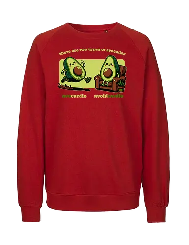 Avocado Tired Exercise - Exercise, avocado, food, run, fun, funny, happy, adorable, pun, vegan, guacamole, cardio, tired, lazy - Fairtrade Sweatshirt