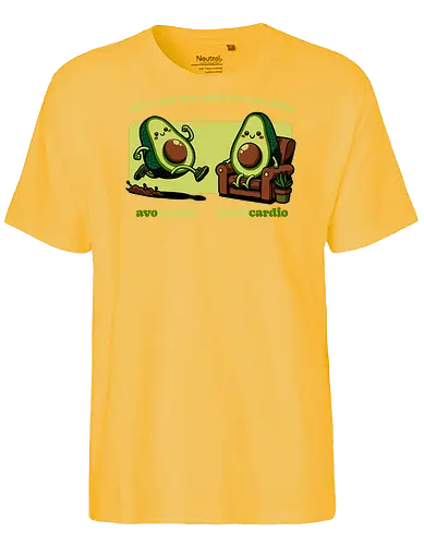 Avocado Tired Exercise - Exercise, avocado, food, run, fun, funny, happy, adorable, pun, vegan, guacamole, cardio, tired, lazy - Fairtrade T-Shirt