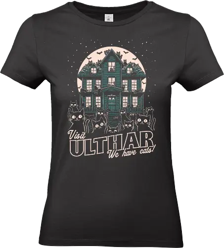 Cats Visit Ulthar - Cute, Horror, Lovecraft, H.P. Lovecraft, lovecraftian, cosmic horror, horror, dreamwalker, dreamer dreamland, cat, cats, black cat, pet, ulthar, visit, poster, dream, dreaming - Standard T-Shirt (Frauen)