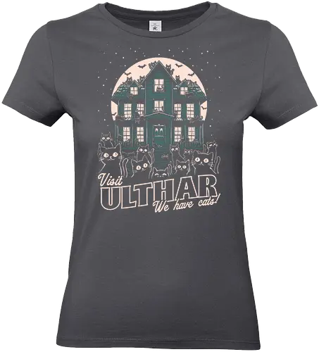 Cats Visit Ulthar - Cute, Horror, Lovecraft, H.P. Lovecraft, lovecraftian, cosmic horror, horror, dreamwalker, dreamer dreamland, cat, cats, black cat, pet, ulthar, visit, poster, dream, dreaming - Standard T-Shirt (Frauen)