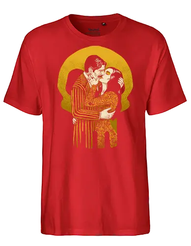 Goth Love Couple - Spooky, Creepy, Wednesday, painting, kiss, the kiss, gustav klimt, love, lovers, couple, Family, Halloween, Gothic, Goth, Gothic Horror, Gothic Romance, Horror, Classic Horror, Horror Comedy, Dark Fantasy, Fantasy - Fairtrade T-Shirt