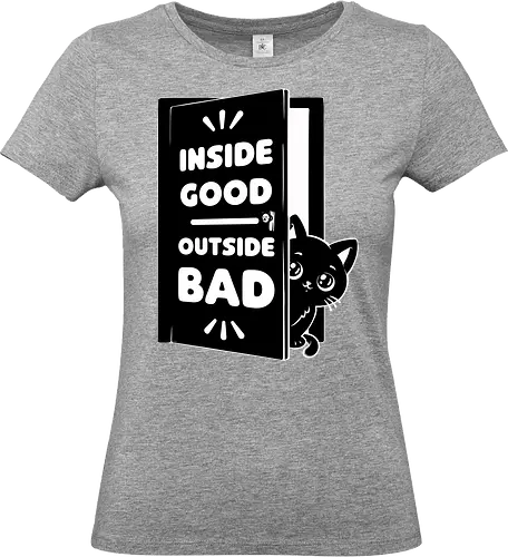 Outside is Bad - Black Cat, cat, pet, irony, sarcasm, inside, stay inside, dead inside, antisocial, video game, game, games, comfy - Standard T-Shirt (Frauen)