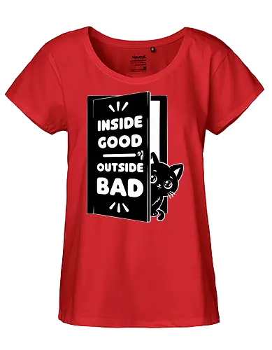Outside is Bad - Black Cat, cat, pet, irony, sarcasm, inside, stay inside, dead inside, antisocial, video game, game, games, comfy - Fairtrade Girl Shirt