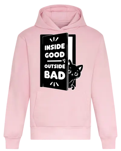 Outside is Bad - Black Cat, cat, pet, irony, sarcasm, inside, stay inside, dead inside, antisocial, video game, game, games, comfy - Heavyweight Hoodie