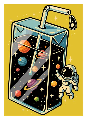 Weltraumsaft - Astronaut, Saft, Sommer, lustig, Essen, Weltraum, Universum, Kosmos, Astronomie, trippig, abstrakt, ästhetisch, Illustration, Planeten, Mond, cool, lm2kone - Kunstdruck