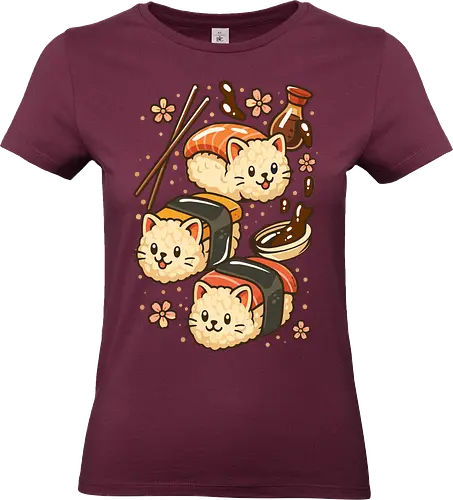 Süße Sushi-Katzen - Lustig, Katze, Kätzchen, Sushi, Sushi-Rolle, Kätzchen, Essen, Japan, Japanisch, Anime, süß, Kawaii, süße Katze, Ästhetik, Illustration, Planeten, Mond, cool, lm2kone - Standard T-Shirt (Frauen)
