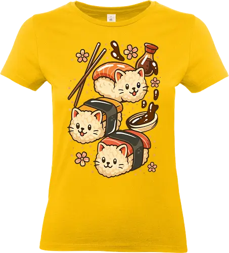 Süße Sushi-Katzen - Lustig, Katze, Kätzchen, Sushi, Sushi-Rolle, Kätzchen, Essen, Japan, Japanisch, Anime, süß, Kawaii, süße Katze, Ästhetik, Illustration, Planeten, Mond, cool, lm2kone - Standard T-Shirt (Frauen)