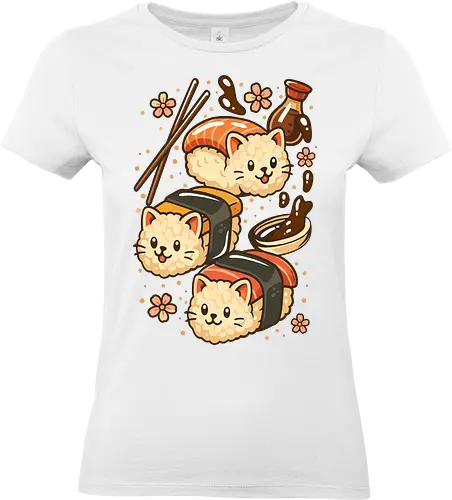 Süße Sushi-Katzen - Lustig, Katze, Kätzchen, Sushi, Sushi-Rolle, Kätzchen, Essen, Japan, Japanisch, Anime, süß, Kawaii, süße Katze, Ästhetik, Illustration, Planeten, Mond, cool, lm2kone - Standard T-Shirt (Frauen)