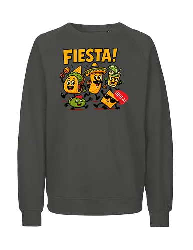 Fiesta - fiesta, mexican food, taco, guacamole, burrito, sombrero, cheerful, dancing, cartoon, celebration - Fairtrade Sweatshirt