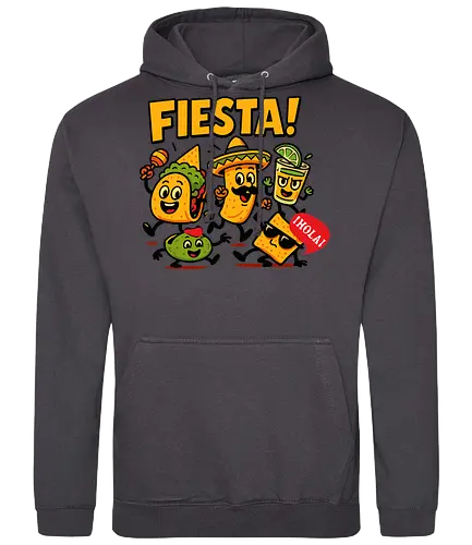 Fiesta - fiesta, mexican food, taco, guacamole, burrito, sombrero, cheerful, dancing, cartoon, celebration - Standard Hoodie
