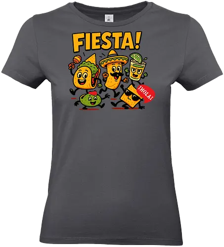 Fiesta - fiesta, mexican food, taco, guacamole, burrito, sombrero, cheerful, dancing, cartoon, celebration - Standard T-Shirt (Frauen)