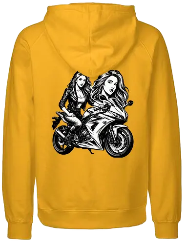 Drehmomenta - Motorrad, Frau, Lederjacke, Streetwear, Schwarz-Weiß, Illustration, Grafik, Freisteller, urban, edgy, modern, cool, Power, Style, Rebel, Riding, Motorradfahrer, Fashionprint, Hoodie, Kunst, Design, minimalistisch, selbstbewusst, stark, Motorradkunst, Charakter, Pose, Linienzeichnung, Grafikstil - Fairtrade Hoodie
