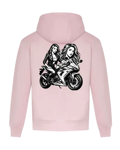 Drehmomenta - Motorrad, Frau, Lederjacke, Streetwear, Schwarz-Weiß, Illustration, Grafik, Freisteller, urban, edgy, modern, cool, Power, Style, Rebel, Riding, Motorradfahrer, Fashionprint, Hoodie, Kunst, Design, minimalistisch, selbstbewusst, stark, Motorradkunst, Charakter, Pose, Linienzeichnung, Grafikstil - Heavyweight Hoodie