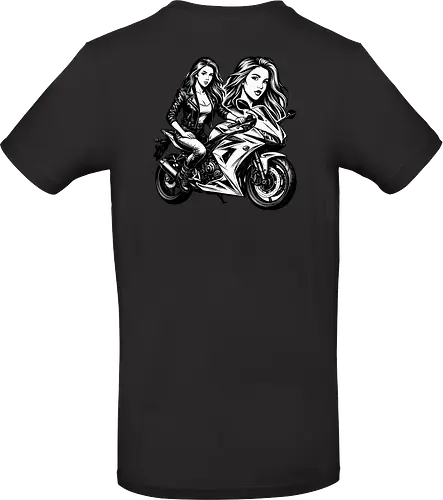 Drehmomenta - Motorrad, Frau, Lederjacke, Streetwear, Schwarz-Weiß, Illustration, Grafik, Freisteller, urban, edgy, modern, cool, Power, Style, Rebel, Riding, Motorradfahrer, Fashionprint, Hoodie, Kunst, Design, minimalistisch, selbstbewusst, stark, Motorradkunst, Charakter, Pose, Linienzeichnung, Grafikstil