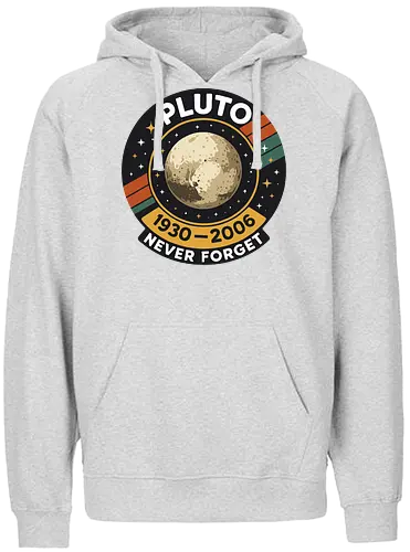 pluto never forget - pluto, retro, badge, space, stars, nostalgia, 1930-2006, planet, stripes, vintage - Fairtrade Hoodie