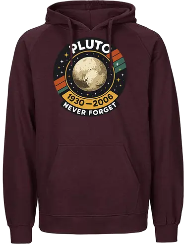 pluto never forget - pluto, retro, badge, space, stars, nostalgia, 1930-2006, planet, stripes, vintage - Fairtrade Hoodie