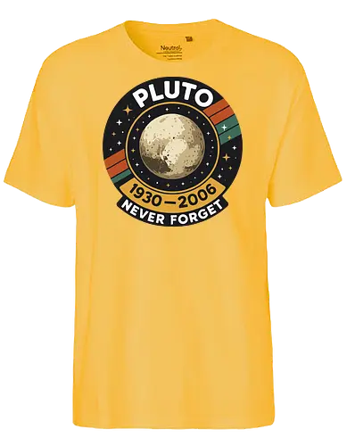 pluto never forget - pluto, retro, badge, space, stars, nostalgia, 1930-2006, planet, stripes, vintage - Fairtrade T-Shirt