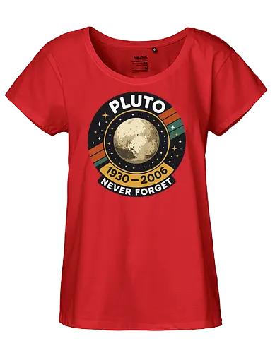 pluto never forget - pluto, retro, badge, space, stars, nostalgia, 1930-2006, planet, stripes, vintage - Fairtrade Girl Shirt