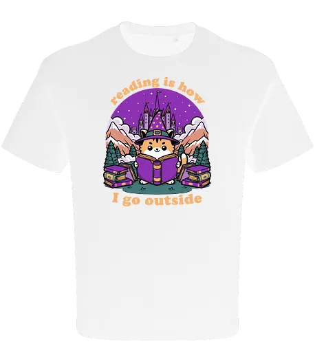 Magical Journey Cat - Geek, Inside, Castle, Read, Reading, Cat, Pet, Magic, Magical, Book, Books, Bookworm, Book Club, library, Fantasy, Adventure, Nerd - Oversize T-Shirt