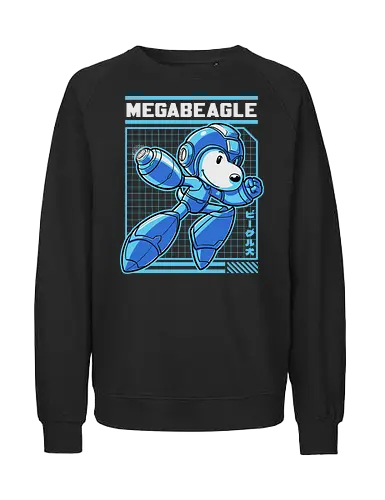 Mega Beagle Videogame - funny, comic, mega, dog, video game, cartoon, dog, pet, beagle, robot, android, cyborg, classic, retro vintage, adventure, fantasy, cute, fun - Fairtrade Sweatshirt