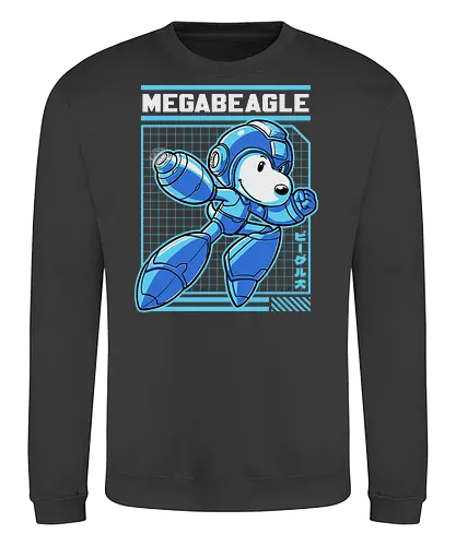 Mega Beagle Videogame - funny, comic, mega, dog, video game, cartoon, dog, pet, beagle, robot, android, cyborg, classic, retro vintage, adventure, fantasy, cute, fun - Sweatshirt