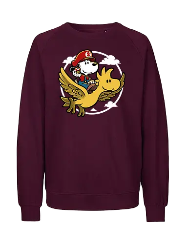 Super Beagle Bros - plumber, video game, comic, cartoon, dog, pet, beagle, bird, mushroom, classic, retro vintage, adventure, fantasy, cute, fun, funny - Fairtrade Sweatshirt