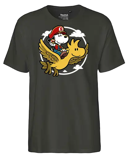 Super Beagle Bros - plumber, video game, comic, cartoon, dog, pet, beagle, bird, mushroom, classic, retro vintage, adventure, fantasy, cute, fun, funny - Fairtrade T-Shirt