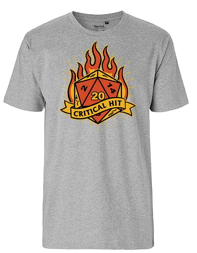 RPG Fire Dice Tattoo  - Retro Vintage, Fantasy, Adventure, Rpg, Role-play, Role-playing, game, D20, Dungeon Master, Dungeon, Magic, Magical, Critical Hit, Fire, Fireball, Tattoo, Traditional Tattoo, Vintage, Retro - Fairtrade T-Shirt