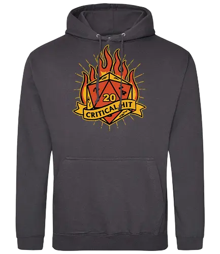 RPG Fire Dice Tattoo  - Retro Vintage, Fantasy, Adventure, Rpg, Role-play, Role-playing, game, D20, Dungeon Master, Dungeon, Magic, Magical, Critical Hit, Fire, Fireball, Tattoo, Traditional Tattoo, Vintage, Retro - Standard Hoodie