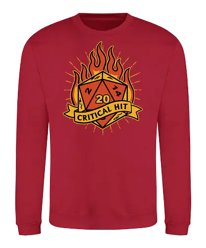 RPG Fire Dice Tattoo  - Retro Vintage, Fantasy, Adventure, Rpg, Role-play, Role-playing, game, D20, Dungeon Master, Dungeon, Magic, Magical, Critical Hit, Fire, Fireball, Tattoo, Traditional Tattoo, Vintage, Retro - Sweatshirt