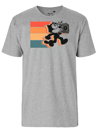 Retro Groove Cat - dancing cat, retro cat, 80s aesthetic, boombox, vintage cartoon, funky cat, music lover, nostalgia, colorful design, pop culture, vaporwave vibes, old school cool - Fairtrade T-Shirt