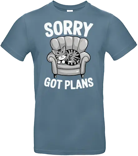 Sorry, Got Plans - cat, armchair, text, humorous, lounging, relaxed, playful, cute - Standard T-Shirt
