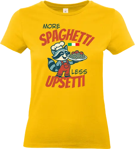 More spaghetti, less upsetti - raccoon, chef, spaghetti, humor, italian flag, cartoon, playful, food, text, red overalls - Standard T-Shirt (Frauen)