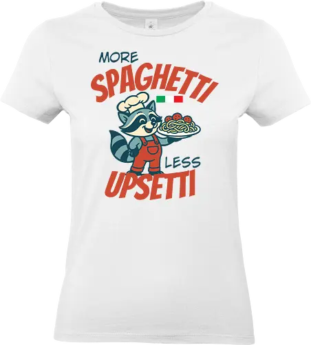 More spaghetti, less upsetti - raccoon, chef, spaghetti, humor, italian flag, cartoon, playful, food, text, red overalls - Standard T-Shirt (Frauen)