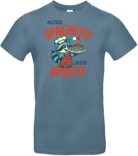 More spaghetti, less upsetti - raccoon, chef, spaghetti, humor, italian flag, cartoon, playful, food, text, red overalls - Standard T-Shirt