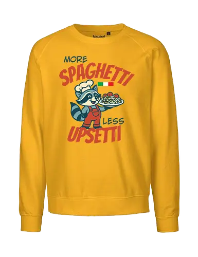 More spaghetti, less upsetti - raccoon, chef, spaghetti, humor, italian flag, cartoon, playful, food, text, red overalls - Fairtrade Sweatshirt