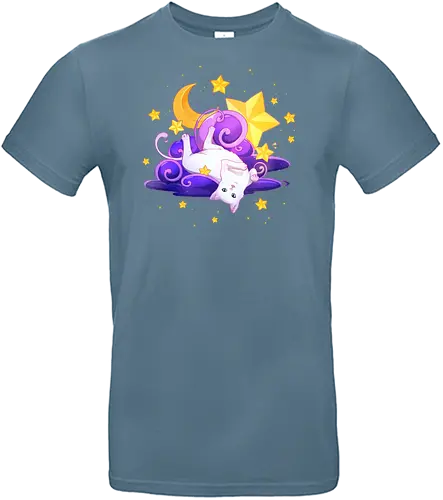 Katze auf Wolken 2 - katze, sterne, wolken, magisch - Standard T-Shirt