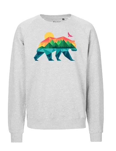 Mountain Bear - travel, outdoors, camping, adventure, bear, bird, eagle, explore, geometric, hiking, lake, minimal, minimalist, mountain, nature - Fairtrade Sweatshirt